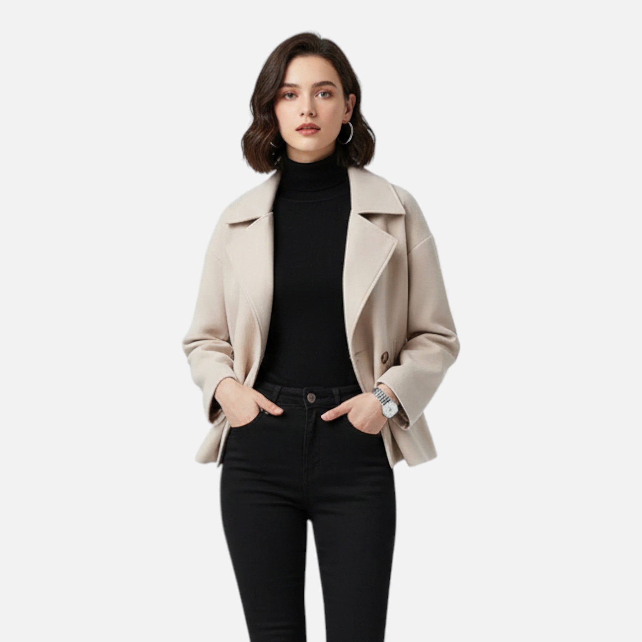 Larnor | Damen Kurzer Doppelreiher-Trenchcoat – Kultivierte Modernität