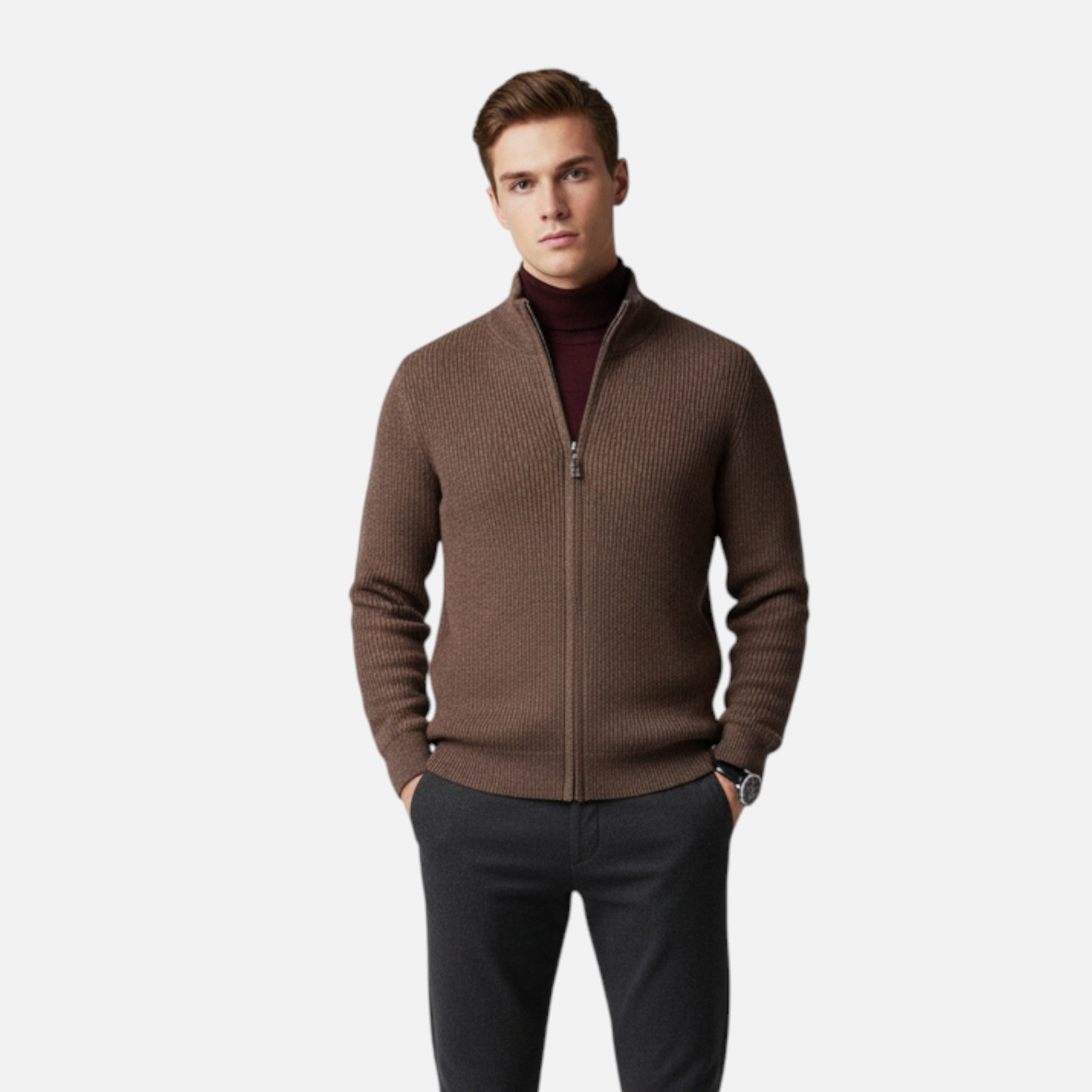 Larnor | Herren Merinowoll Zip-Pullover Klassische Eleganz
